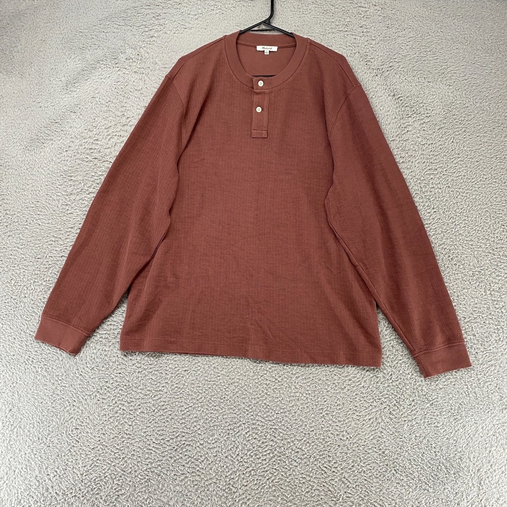 Madewell Henley Shirt Mens Large Rust Brown Waffle Thermal Long Sleeve Pullover‎